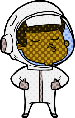Bir insan tarafından çizilmiş kendine güvenen bir astronot çizgi filmi.