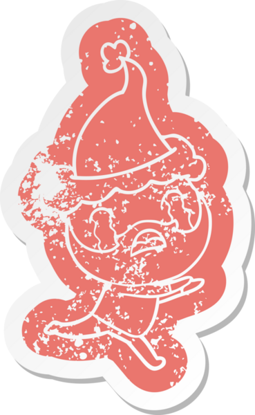 Garip bir çizgi film. Ağlayan sakallı bir adamın çıkartması. Noel Baba şapkası takıyor.