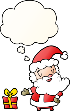 Düşünce baloncuklu çizgi film Noel Baba. Bir insan tarafından çizilmiş.