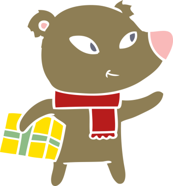 Bir insan tarafından çizilmiş şirin düz renkli çizgi film Noel Ayısı