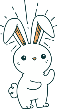 Bir insan tarafından çizilmiş geleneksel dövme tarzı şirin bir tavşanın resmi.