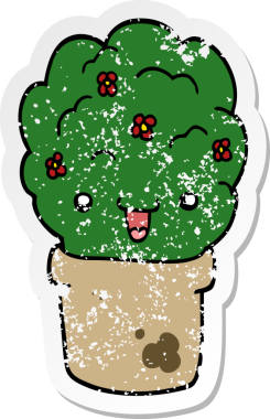 Bir insan tarafından çizilmiş saksıdaki karikatür çalı.