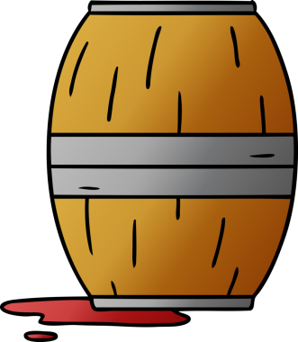 Bir insan tarafından çizilmiş bir şarap fıçısının el çizimi karikatürü.