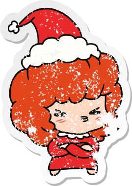 Bir insan tarafından çizilmiş Kawai kızının, sıkıntılı bir Noel çıkartması.