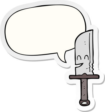 Bir insan tarafından çizilmiş balon çıkartmalı karikatür bıçağı.