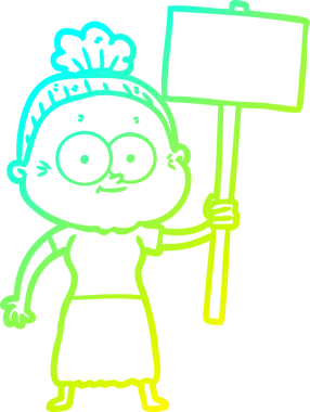 Bir insan tarafından çizilmiş, mutlu, yaşlı bir kadının çizimi.