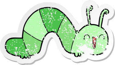 Bir insan tarafından çizilmiş mutlu tırtılın sıkıntılı çıkartması.