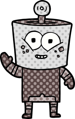 Bir insan tarafından çizilmiş mutlu robot el sallaması.