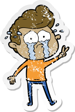 Bir insan tarafından çizilmiş ağlayan bir karikatür çıkartması.