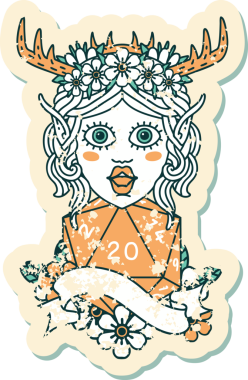 Retro Dövme Tarzı Elf Druid Bir insan tarafından çizilmiş doğal yirmi zar ile