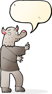 Bir insan tarafından çizilmiş konuşma balonu olan bir kurt adam.