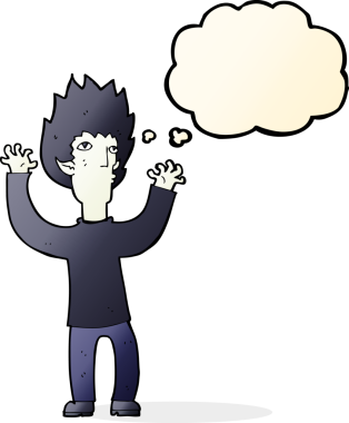 Bir insan tarafından çizilmiş düşünce baloncuğu olan bir vampir.