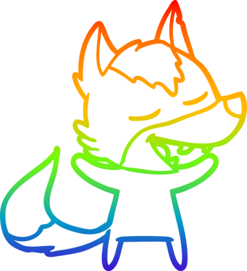 Gökkuşağı gradyan çizgi çizimi bir insan tarafından çizilmiş gülen bir kurt çizgi.