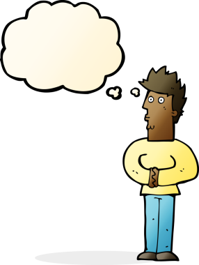 Bir insan tarafından çizilmiş düşünce baloncuğu olan sinirli bir adam.