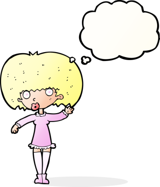 Bir insan tarafından çizilmiş düşünce baloncuğu olan bir kız.