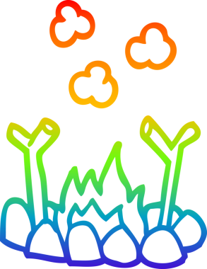 Gökkuşağı gradyan çizgi çizimi bir insan tarafından çizilmiş bir kamp ateşi