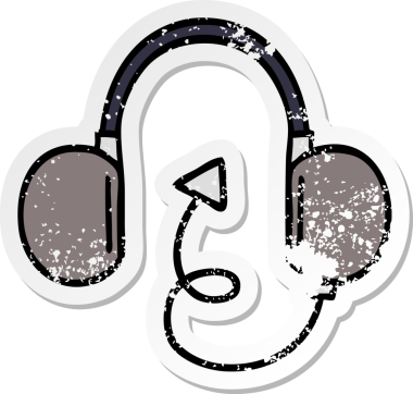 Bir insan tarafından çizilmiş sevimli bir çizgi film kulaklığının sıkıntılı çıkartması.