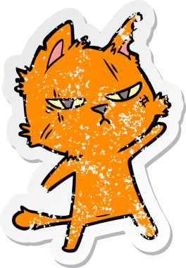 Bir insan tarafından çizilmiş sert bir çizgi film kedisinin sıkıntılı çıkartması.