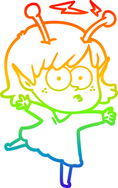 Gökkuşağı gradyan çizgisi bir insan tarafından çizilmiş uzaylı bir kızın çizimi