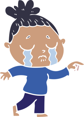 Bir insan tarafından çizilmiş düz renkli karikatür ağlayan kadın