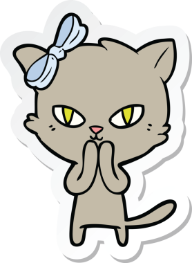 Bir insan tarafından çizilmiş şirin bir çizgi film kedisinin çıkartması.