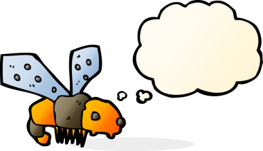 Bir insan tarafından çizilmiş düşünce balonlu çizgi film arısı.