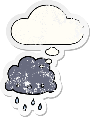 Düşünce baloncuklu karikatür fırtına bulutu bir insan tarafından çizilmiş yıpranmış bir çıkartma.