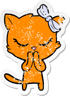 Bir insan tarafından çizilmiş şirin bir çizgi film kedisinin sıkıntılı çıkartması.