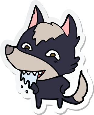 Bir insan tarafından çizilmiş aç kurt çizgi filminin çıkartması.