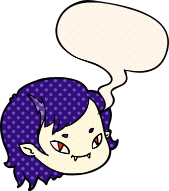 Bir insan tarafından çizilmiş çizgi roman tarzında konuşan vampir kız yüzü.