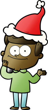 Noel Baba şapkası giyen mutlu bir adamın insan tarafından çizilmiş el çizimi karikatürü.