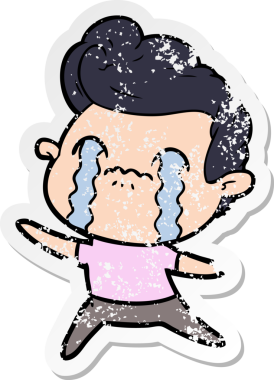 Bir insan tarafından çizilmiş ağlayan bir karikatürcünün sıkıntılı çıkartması.