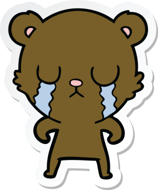 Bir insan tarafından çizilmiş ağlayan çizgi film ayısının çıkartması.