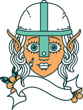 Retro Dövme Tarzı Elf Savaşçısı karakteri Bir insan tarafından çizilmiş