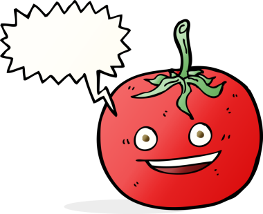 Bir insan tarafından çizilmiş konuşma baloncuklu domates.