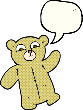 Bir insan tarafından çizilmiş serbest çizilmiş çizgi roman konuşma balonu oyuncak ayısı.