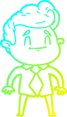 Bir insan tarafından çizilmiş ofis kıyafetleri içinde mutlu bir çizgi film karakteri çizimi.