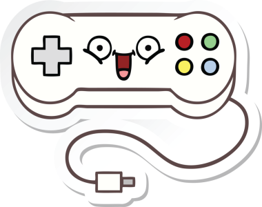 Bir insan tarafından çizilmiş şirin bir çizgi film oyun denetleyicisinin çıkartması