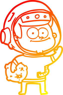 Bir insan tarafından çizilmiş mutlu bir astronot çizgi filminin sıcak gradyan çizimi