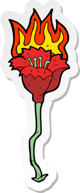 Bir insan tarafından çizilmiş yanan bir çiçeğin çıkartması.