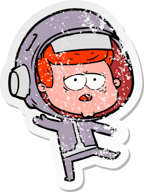 Bir insan tarafından çizilmiş yorgun bir astronotun sıkıntılı çıkartması.