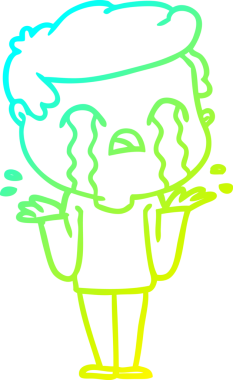 Bir insan tarafından çizilmiş ağlayan bir çizgi film karakteri çizimi.