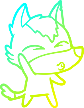 Bir insan tarafından çizilmiş, el sallayan bir kurdun soğuk çizgi çizimi.