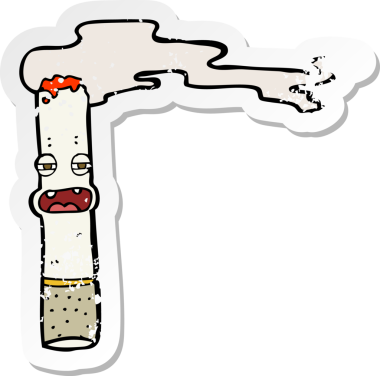 Bir insan tarafından çizilmiş sigara karakterinin gerilimli retro yapıştırması.