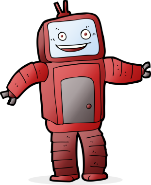 Bir insan tarafından çizilmiş komik robot.