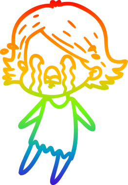 Gökkuşağı gradyan çizimi bir insan tarafından çizilmiş ağlayan bir çizgi kadın çizimi