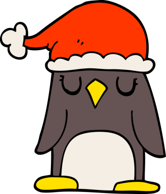 Bir insan tarafından çizilmiş noel şapkası takan karalama pengueni.