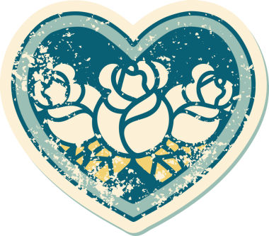 Bir insan tarafından çizilmiş kalp ve çiçeklerin sembolik depresif dövme şekli