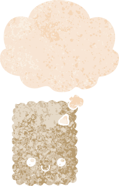 Düşünce baloncuklu çizgi film bisküvisi grunge sıkıntılı retro dokuma tarzı bir insan tarafından çizilmiş