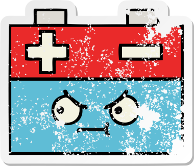 Bir insan tarafından çizilmiş şirin bir araba aküsünün sıkıntılı çıkartması.